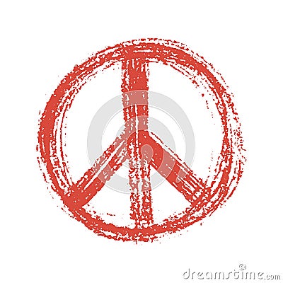 Red peace symbol created in grunge style. Vector Illustration