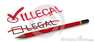 LEGAL is corrected to ILLEGAL. The concept of changing the conclusion Stock Photo