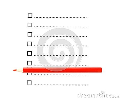 Red pencil with list of unchecked checkboxes Stock Photo