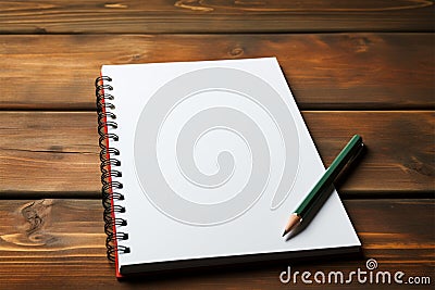 Red pencil and notepad on a wooden table for jotting goals and tasks Stock Photo