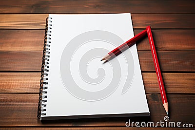 Red pencil and notepad on a wooden table for jotting goals and tasks Stock Photo