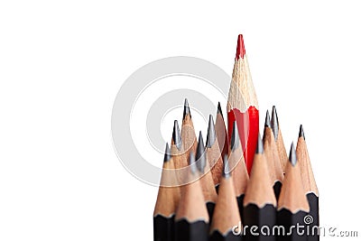 Red pencil standing out from crowd Stock Photo