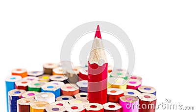 Red pencil standing out from others Stock Photo