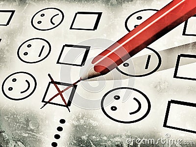 Red pencil used to fill a customer satisfaction form Cartoon Illustration