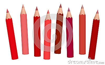 Red Pencils Colored Crayons Set Reddish Colors Vector Illustration