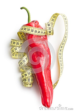 Red pepper and measuring tape Stock Photo