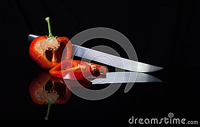Red Pepper Reflection Stock Photo