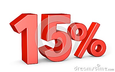 Red 15 percent. isolated on white background. 3d render Stock Photo