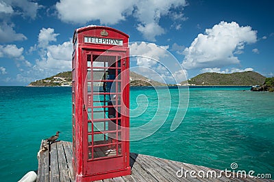 Red phone booth in the British Virgin Islands Stock Photo