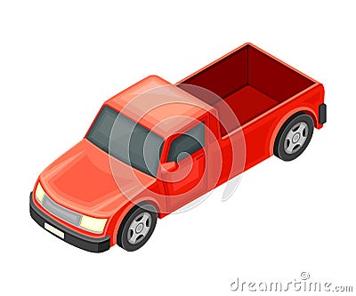 Red Pickup Truck with Enclosed Cabin and Open Cargo Area Isometric Vector Illustration Vector Illustration