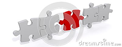 Red piece completing jigsaw Cartoon Illustration