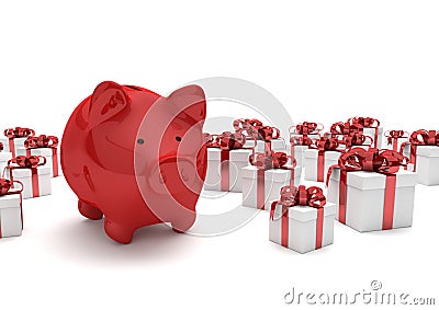 Red Piggy Bank Gift Cartons Stock Photo