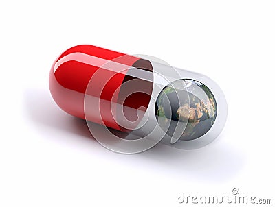 Red pill filled with earth Cartoon Illustration