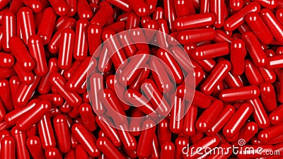 Red pills. Multiple objects. Gelatin Capsules. Cartoon Illustration