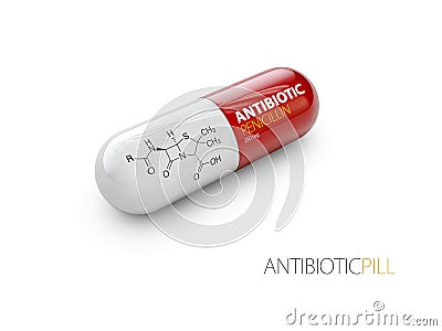Red pills of Penicillin, isolated white 3d Illustration Stock Photo