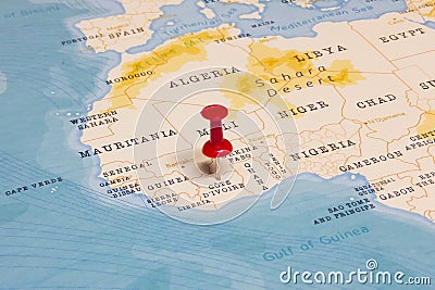 A Red Pin on CÃ´te d`Ivoire of the World Map Stock Photo