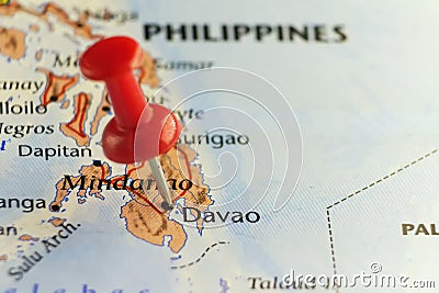 Red pin on Davao, Philippines Stock Photo