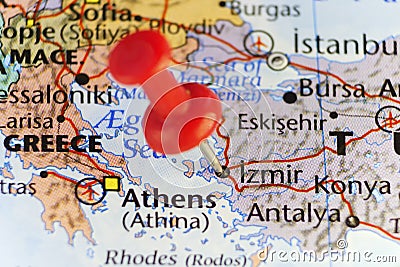 Red pin on Izmir, Turkey Stock Photo