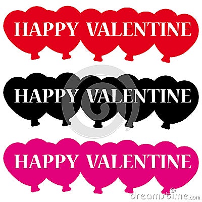 Red, pink and black hearts balloon with text on white background Vector Illustration