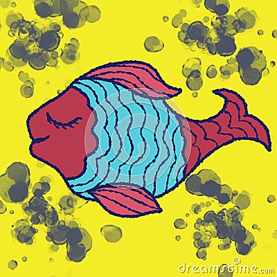 Pink-blue fish on a yellow background Stock Photo