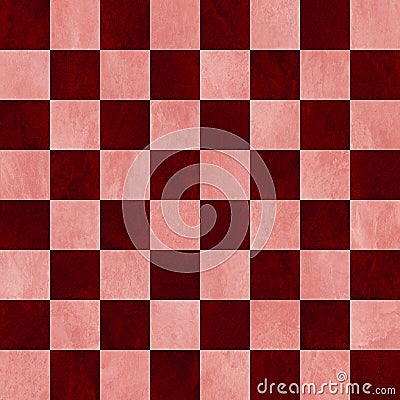 Red and pink checkered chess board background. Polished marbled stone textured squares. Seamless. Stock Photo