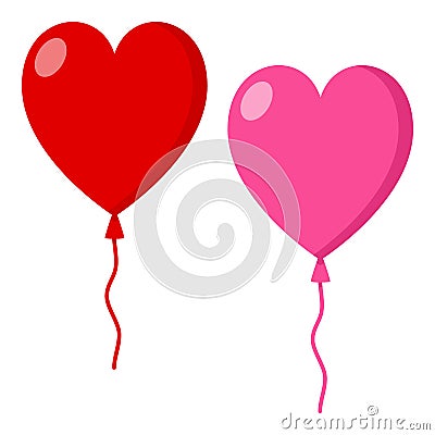 Red & Pink Heart Balloon Flat Icon on White Vector Illustration