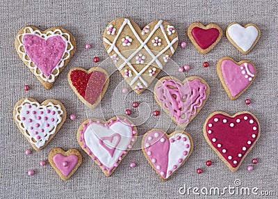 Red and pink heart cookies Stock Photo