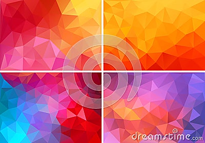 Red and pink low poly backgrounds, vector set Vector Illustration