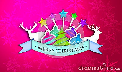 Red Pink Merry Christmas Art Paper Card Stock Photo