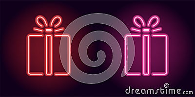 Red and pink neon gift box Vector Illustration