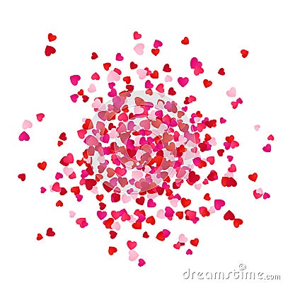 Red and pink scatter paper hearts confetti isolated on white background. Romantic holiday decorative element. Vector illustration Vector Illustration