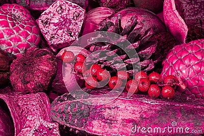 Red pink toned Christmas potpourri decoration background image Stock Photo