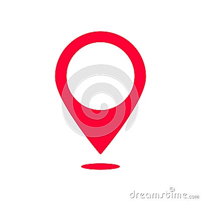 Red pinpoint map marker symbolizing location on digital interfaces and print media Vector Illustration