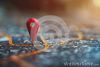 Red Pinpoint Marker Setting on a Detailed Map Location for Navigation and Exploration Purposes. Generative AI Stock Photo