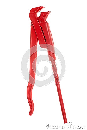 Red pipe wrench, plumbing tool, isolated on white Stock Photo