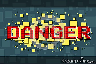 Red pixel danger button for video games Vector Illustration