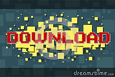 Red pixel download button for video games Vector Illustration