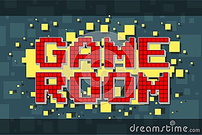 Red pixel retro game room button for video games Vector Illustration