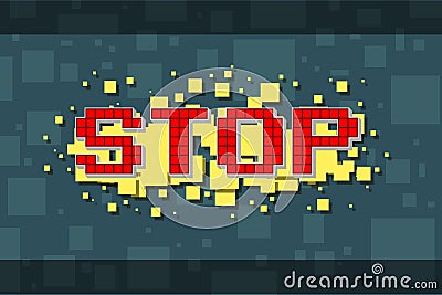 Red pixel retro stop button for video games Vector Illustration