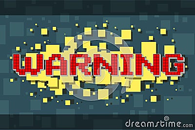 Red pixel warning button for video games Vector Illustration