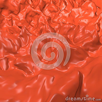 Red plastic background with bulges wave surface. Smooth relief forms soft shadows and curves. Paint fluid. 3D rendering Stock Photo