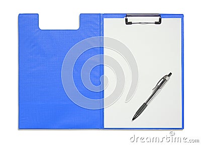 Red plastic clipboard with cover and blank paper sheet isolated Stock Photo