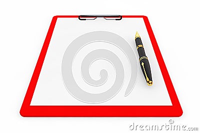 Red Plastic clipboard with Fountain Pen Stock Photo