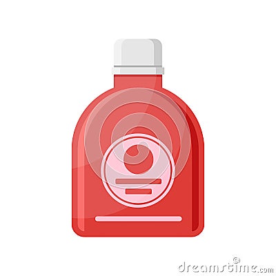 Red plastic container with liquid powder for textile fabric washing vector flat illustration Vector Illustration