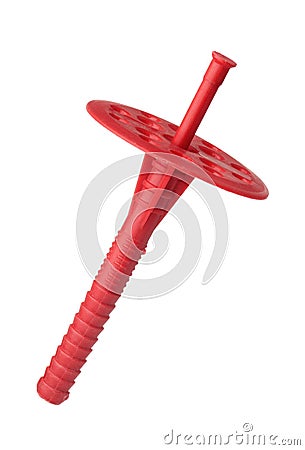 Red plastic insulation anchor dowel Stock Photo