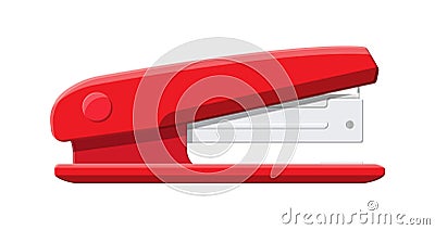 Red plastic stapler. Device for fastening sheets. Vector Illustration