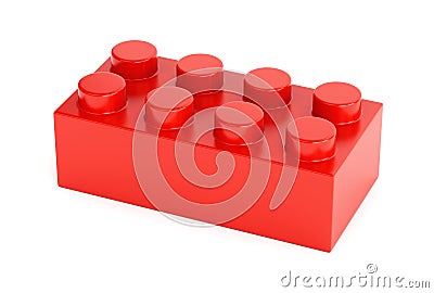 Red plastic toy building block on white background Cartoon Illustration