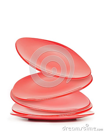 Red plates falling Stock Photo