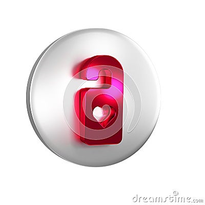 Red Please do not disturb with heart icon isolated on transparent background. Hotel Door Hanger Tags. Silver circle Stock Photo