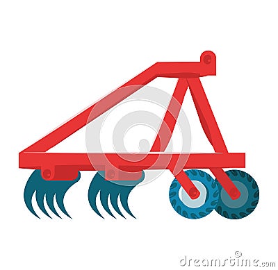 Red plow attachment for tractor, modern agricultural equipment. Farm machinery for soil cultivation vector illustration Vector Illustration